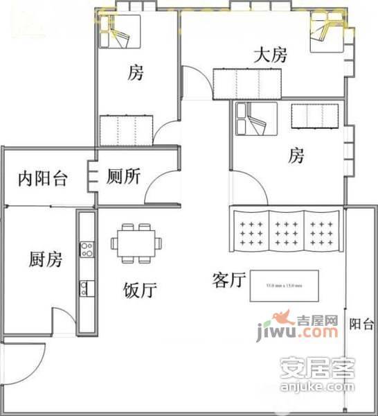 绿之苑3室2厅2卫134㎡户型图