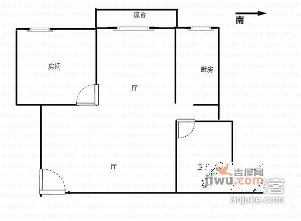 新华明珠1室2厅1卫69㎡户型图