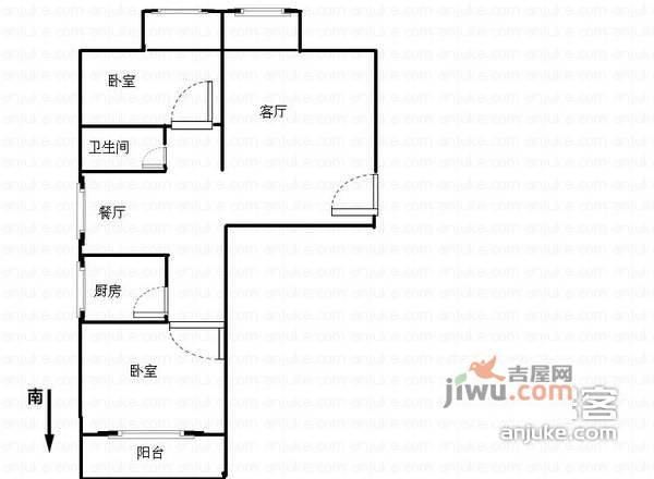 新华明珠2室2厅1卫户型图