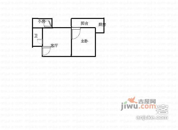 水陆小区1室1厅1卫38㎡户型图