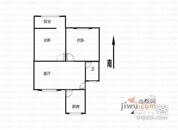 福康居小区2室1厅1卫52㎡户型图