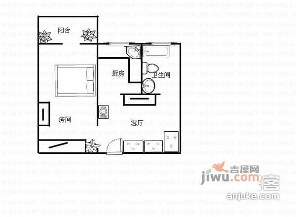 湖边坊人家1室1厅1卫43㎡户型图