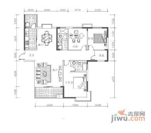 蓝巢逸品2室2厅1卫110㎡户型图