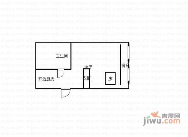 汉飞青年城1室1厅1卫43㎡户型图