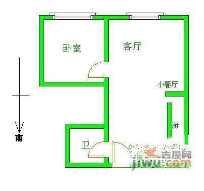 汉飞青年城1室1厅1卫43㎡户型图