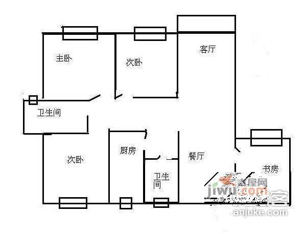 江南公寓3室2厅2卫136㎡户型图