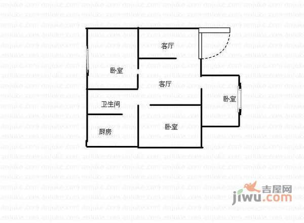 恒庆花园3室2厅1卫50㎡户型图