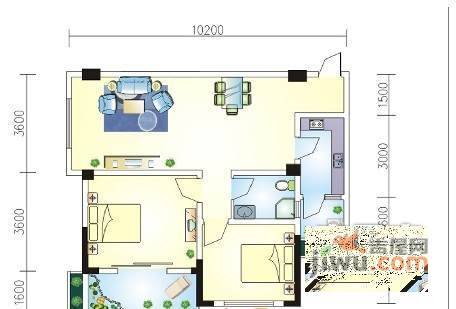 世界城加州阳光2室2厅1卫105㎡户型图