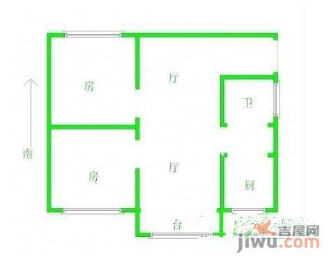 金谷明珠园2室2厅1卫100㎡户型图