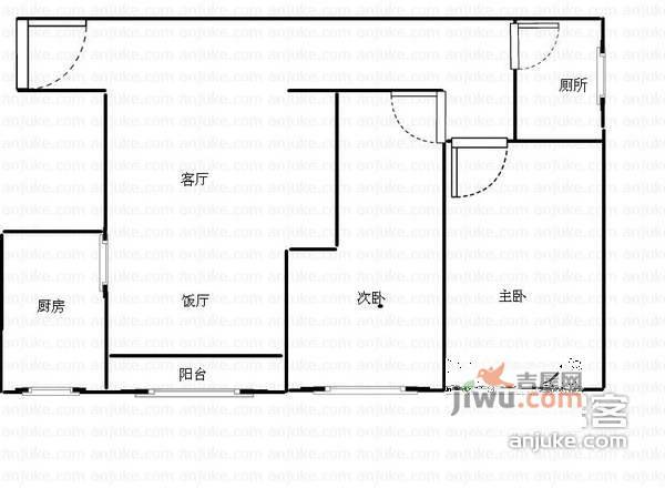 学雅芳邻2室2厅1卫86㎡户型图