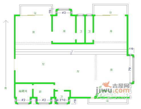 航天星苑3室2厅2卫户型图