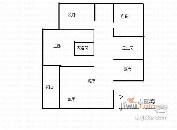 江南家园谓语城3室2厅1卫142㎡户型图