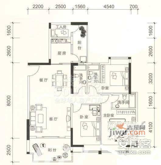 滨湖小区3室2厅2卫146㎡户型图