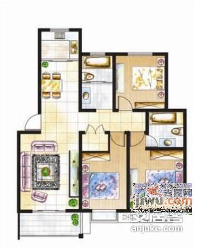 天泽一方3室2厅1卫131㎡户型图