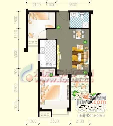 金龙花园2室2厅1卫108㎡户型图