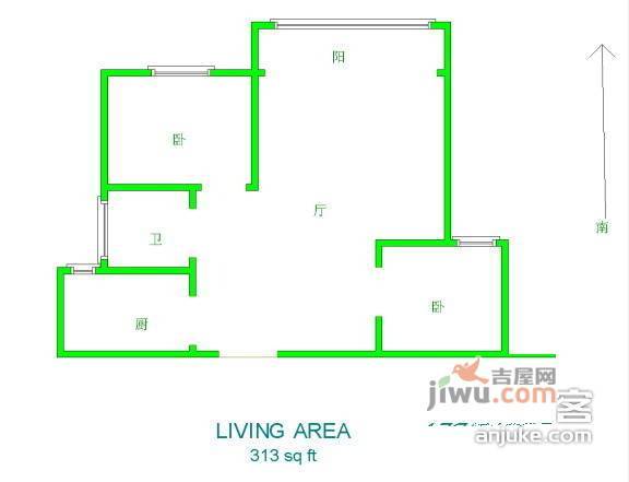 兆丰苑2室2厅1卫103㎡户型图