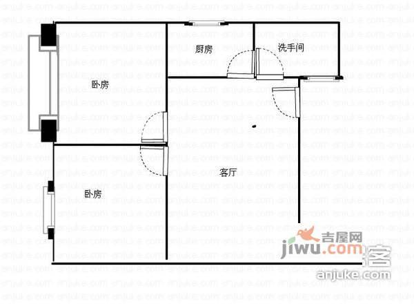 江汉二桥街玫瑰东园社区2室1厅1卫64㎡户型图