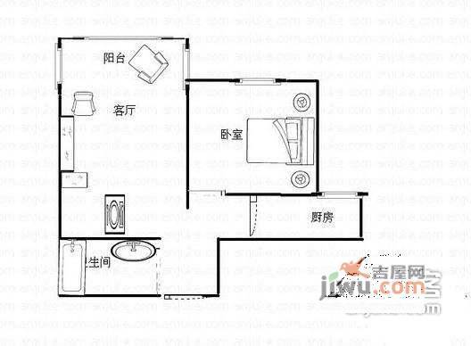 翡翠城1室1厅1卫56㎡户型图