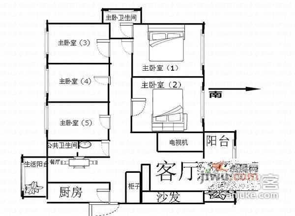 宝安璞园5室2厅2卫175㎡户型图