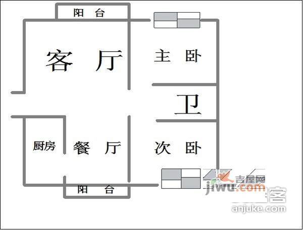 国信新城2室2厅1卫107㎡户型图