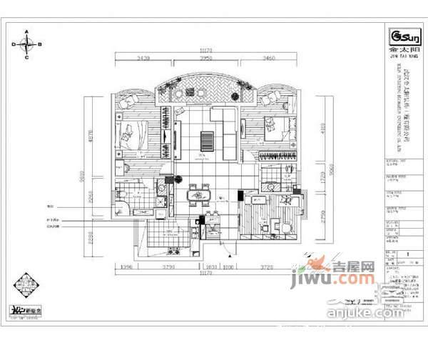 新新花园2室2厅1卫110㎡户型图