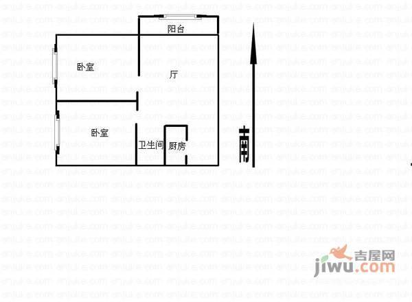 武汉梅苑小区2室1厅1卫80㎡户型图