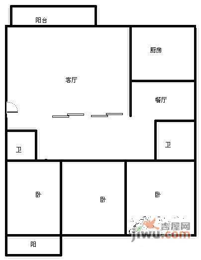 华锦花园3室2厅2卫132㎡户型图