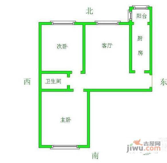 青翠苑社区二号院2室1厅1卫81㎡户型图