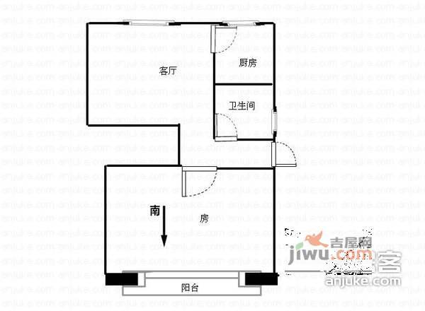 七里小区1室1厅1卫56㎡户型图