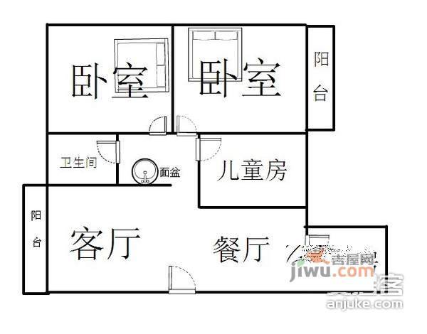 松涛苑3室2厅1卫123㎡户型图