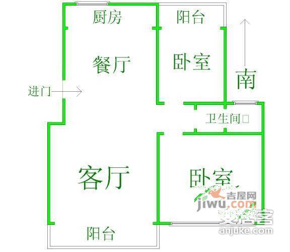 碧水晴天2室2厅1卫110㎡户型图