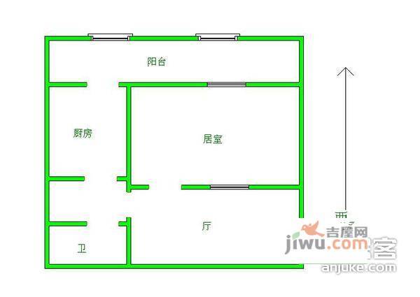 水仙里小区1室1厅1卫58㎡户型图