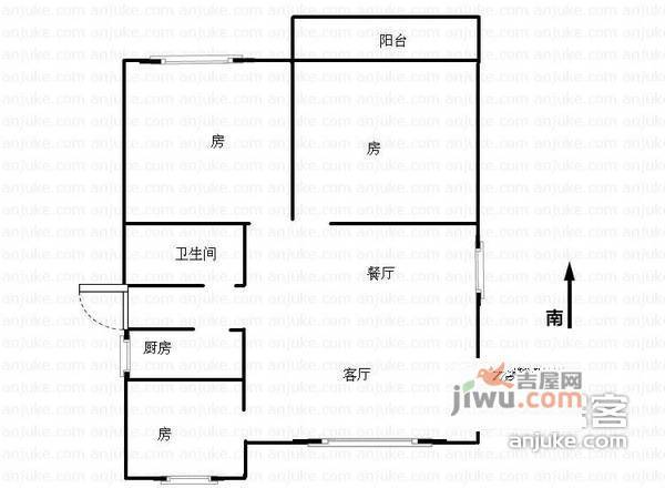 香江花园一二期3室2厅1卫125㎡户型图