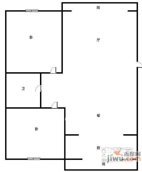 鑫城国际聚福苑2室1厅1卫90㎡户型图