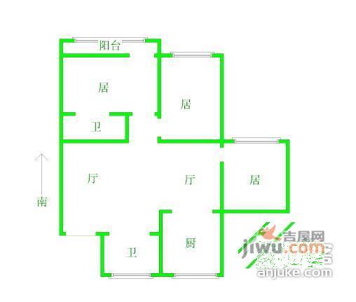 关山街长江社区3室2厅2卫户型图