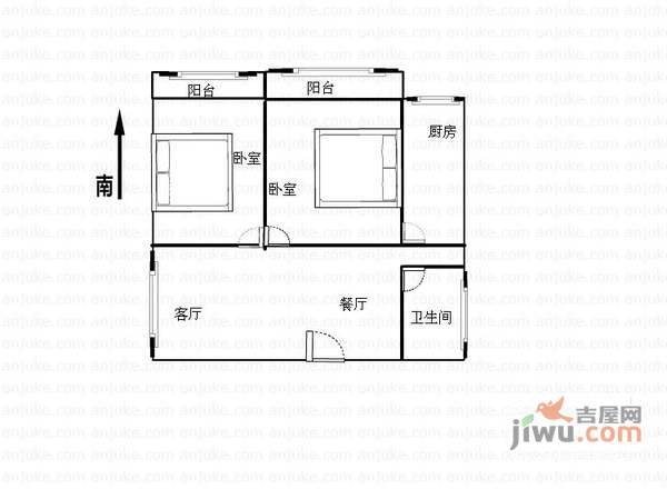 丽湖花园2室2厅1卫99㎡户型图