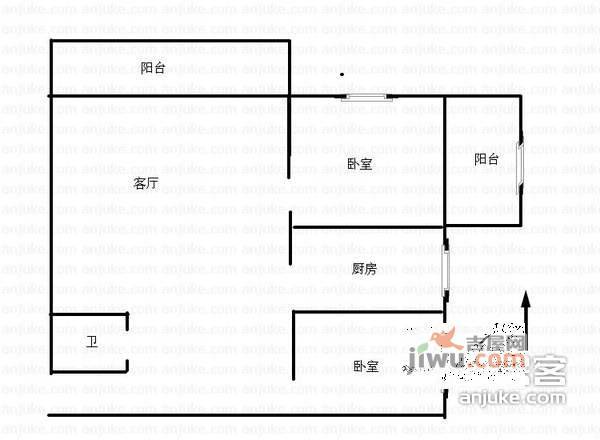 百胜家想时代2室1厅1卫80㎡户型图