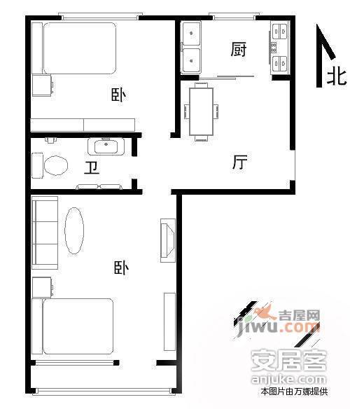 百胜家想时代2室1厅1卫80㎡户型图