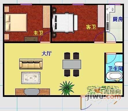 格格屋2室1厅1卫87㎡户型图