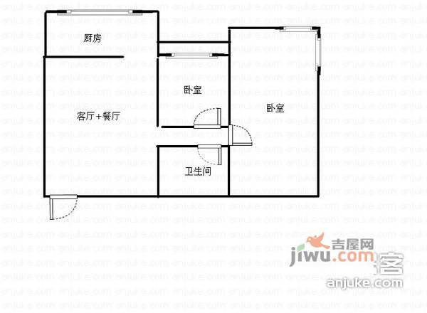 格格屋2室1厅1卫87㎡户型图