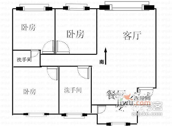 南国明珠3室2厅2卫158㎡户型图