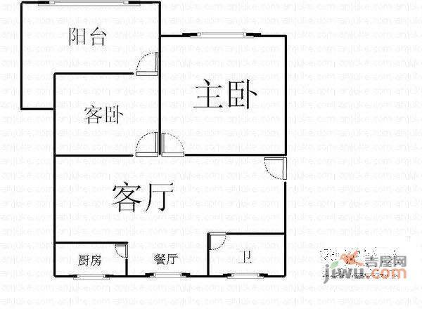 五里汉城2室1厅1卫88㎡户型图