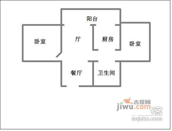 五里汉城2室1厅1卫88㎡户型图