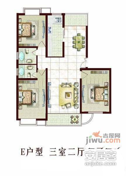 学府佳园3室2厅2卫140㎡户型图