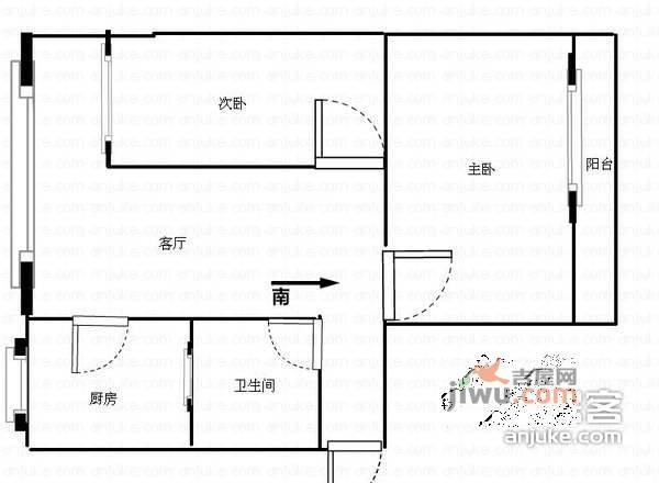 紫荆花园2室2厅1卫121㎡户型图