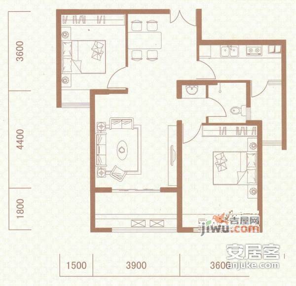 红星国际住宅2室2厅1卫91㎡户型图