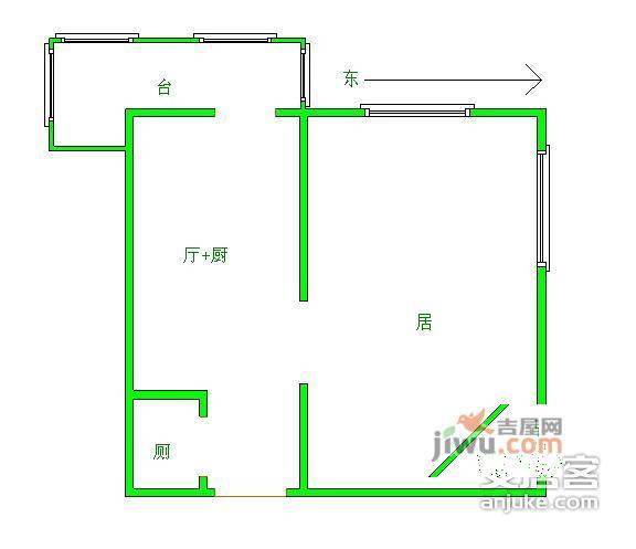 地环里1室1厅1卫43㎡户型图