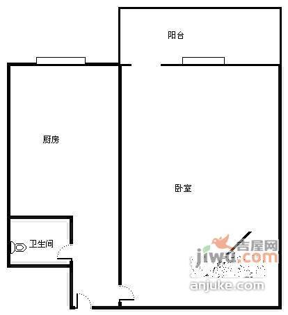 明山里1室1厅1卫38㎡户型图