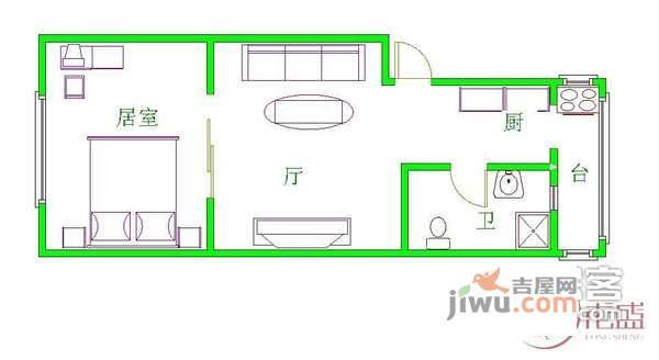 靖江里1室1厅1卫45㎡户型图