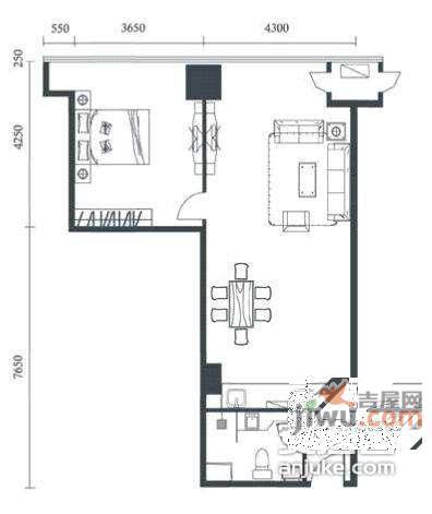 大连道1室1厅1卫37㎡户型图